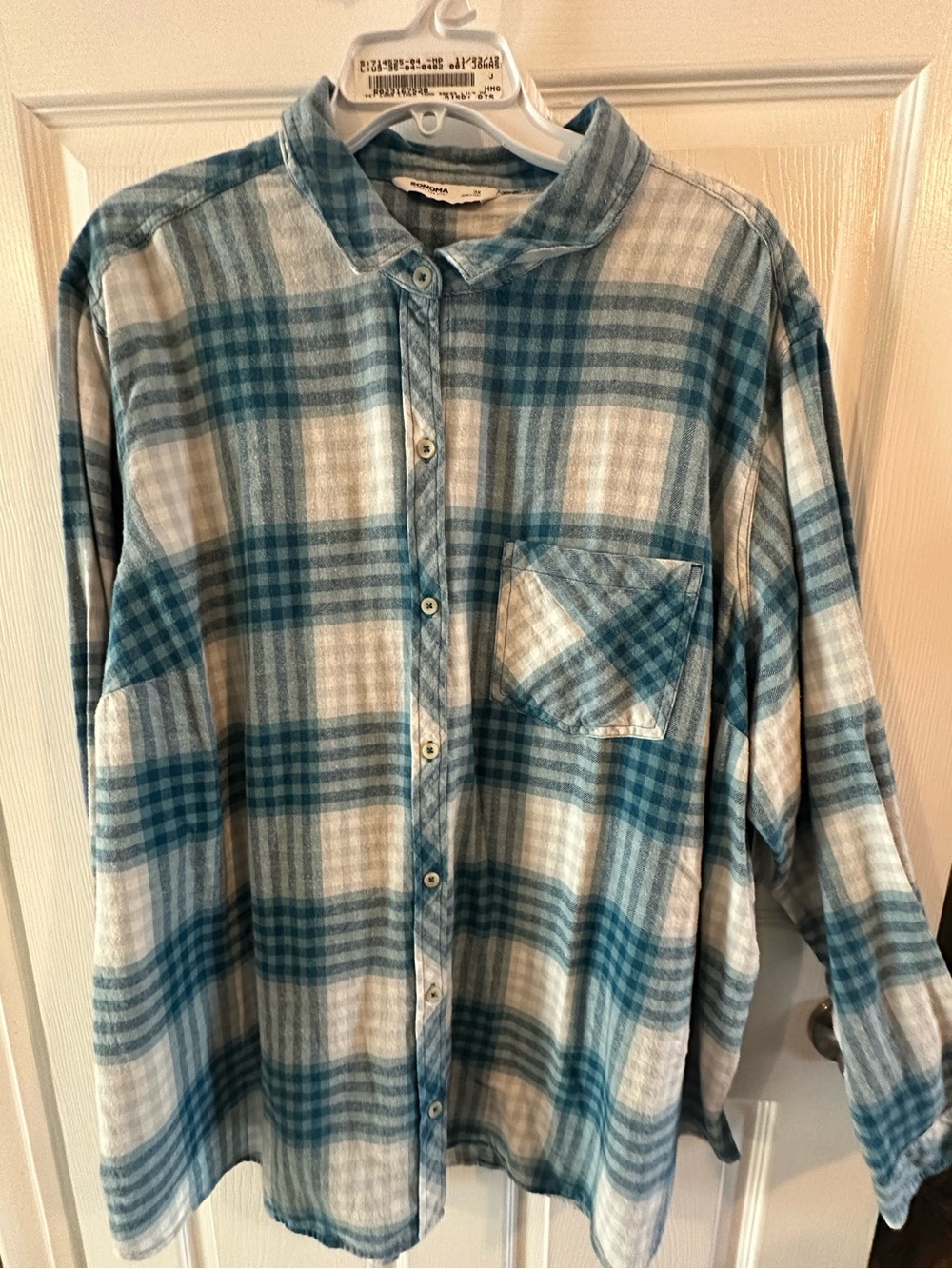 Women’s Sonoma Blue & White Plaid Button-Up Shirt Casual Long Sleeve NWT Sz: 3X